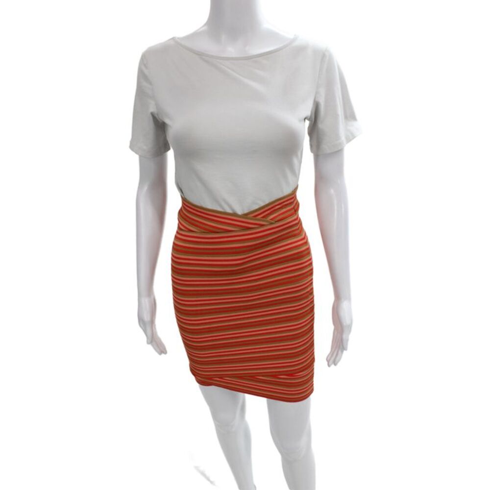 BCBGMAXAZRIA Women Brown Striped Mini Skirt Rayon Pull On Size S